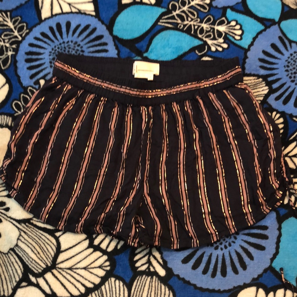 Anthropologie Lightweight Women's Beach Shorts M Blue Marin Stripes Side Tie
